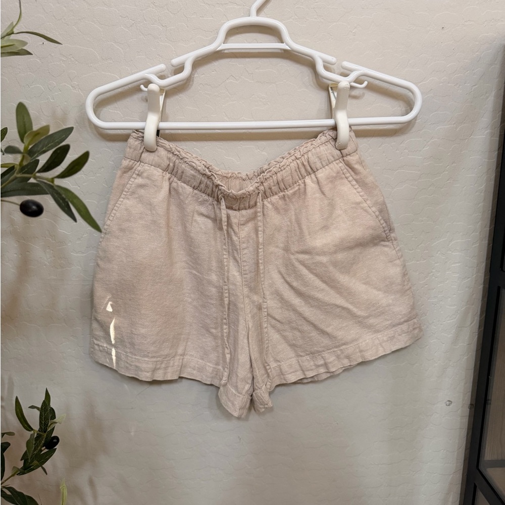 GAP Cream High-Waist Linen-Blend Elastic Shorts